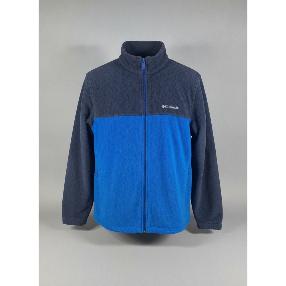 Columbia Mens XL Full Zip Fleece Jacket Blue Navy Colorblock Mock Neck Outdoor